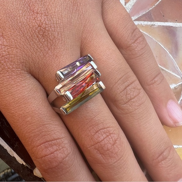 Genuine Gemstones Unique Creations Sterling Colored Bar Modernist .925 Ring - Picture 2 of 9